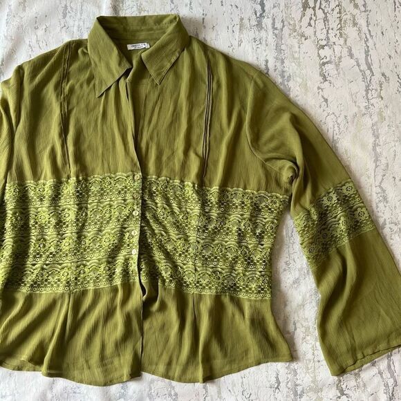 Dress you II 90s Y2K Beaded front crepe long sleeve blouse - Picture 7 of 16